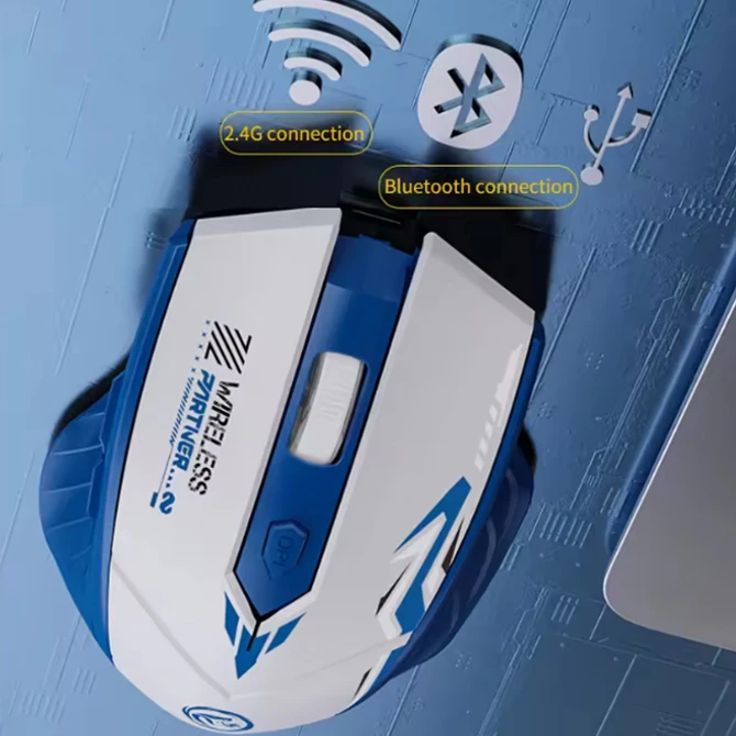 ماوس بی سیم مخصوص بازی مدل Optical Sensor، قابلیت اتصال با دانگل USB و بلوتوث، دارای 6 کلید، دقت 1600 DPI، دارای باتری داخلی قابل شارژ، وزن 100 گرم