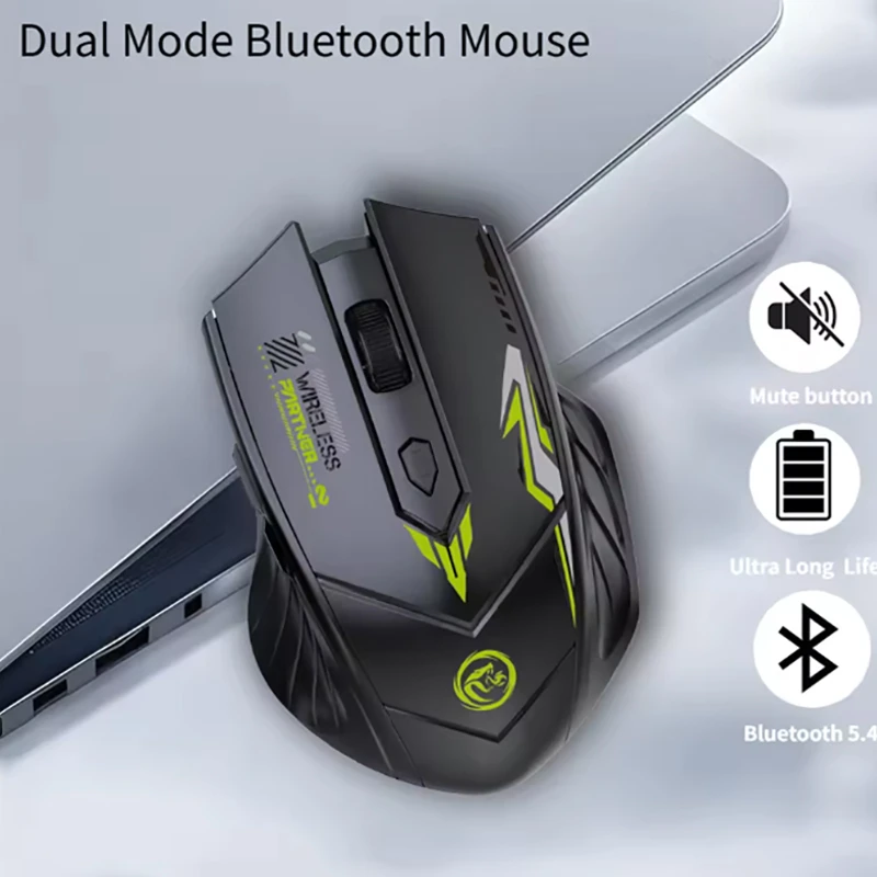 ماوس بی سیم مخصوص بازی مدل Optical Sensor، قابلیت اتصال با دانگل USB و بلوتوث، دارای 6 کلید، دقت 1600 DPI، دارای باتری داخلی قابل شارژ، وزن 100 گرم