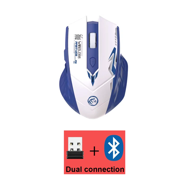 ماوس بی سیم مخصوص بازی مدل Optical Sensor، قابلیت اتصال با دانگل USB و بلوتوث، دارای 6 کلید، دقت 1600 DPI، دارای باتری داخلی قابل شارژ، وزن 100 گرم